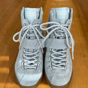 Coach logo high top wedge shoes